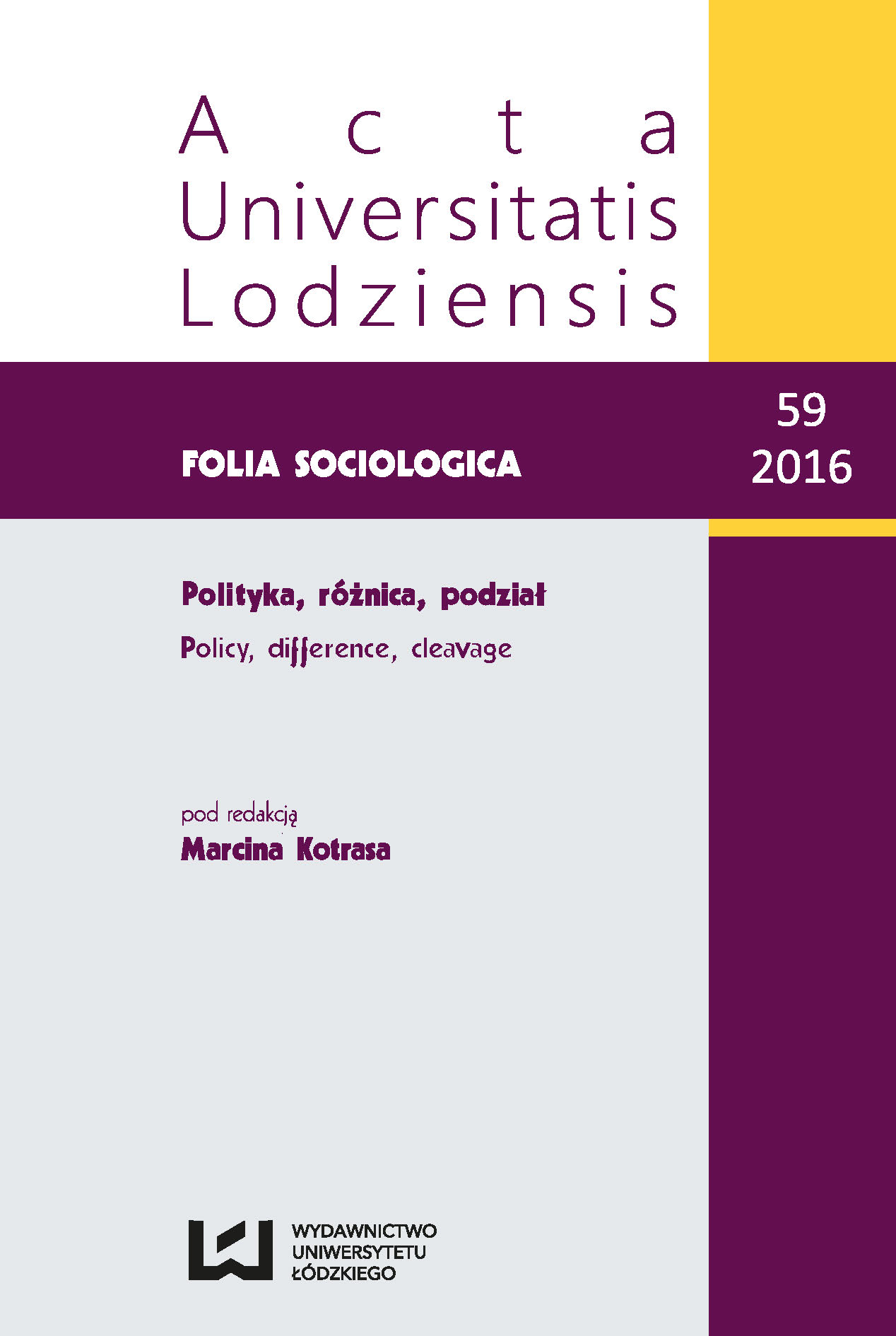 					Pokaż  Nr 59 (2016): Polityka, różnica, podział
				