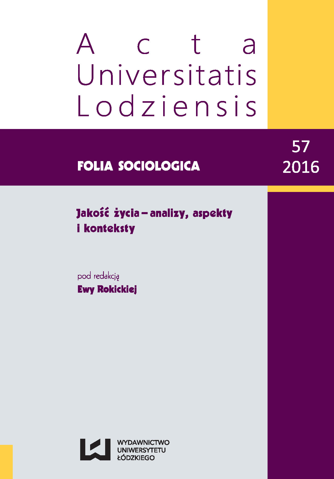 					Pokaż  Nr 57 (2016): Jakość życia – analizy, aspekty i konteksty
				
