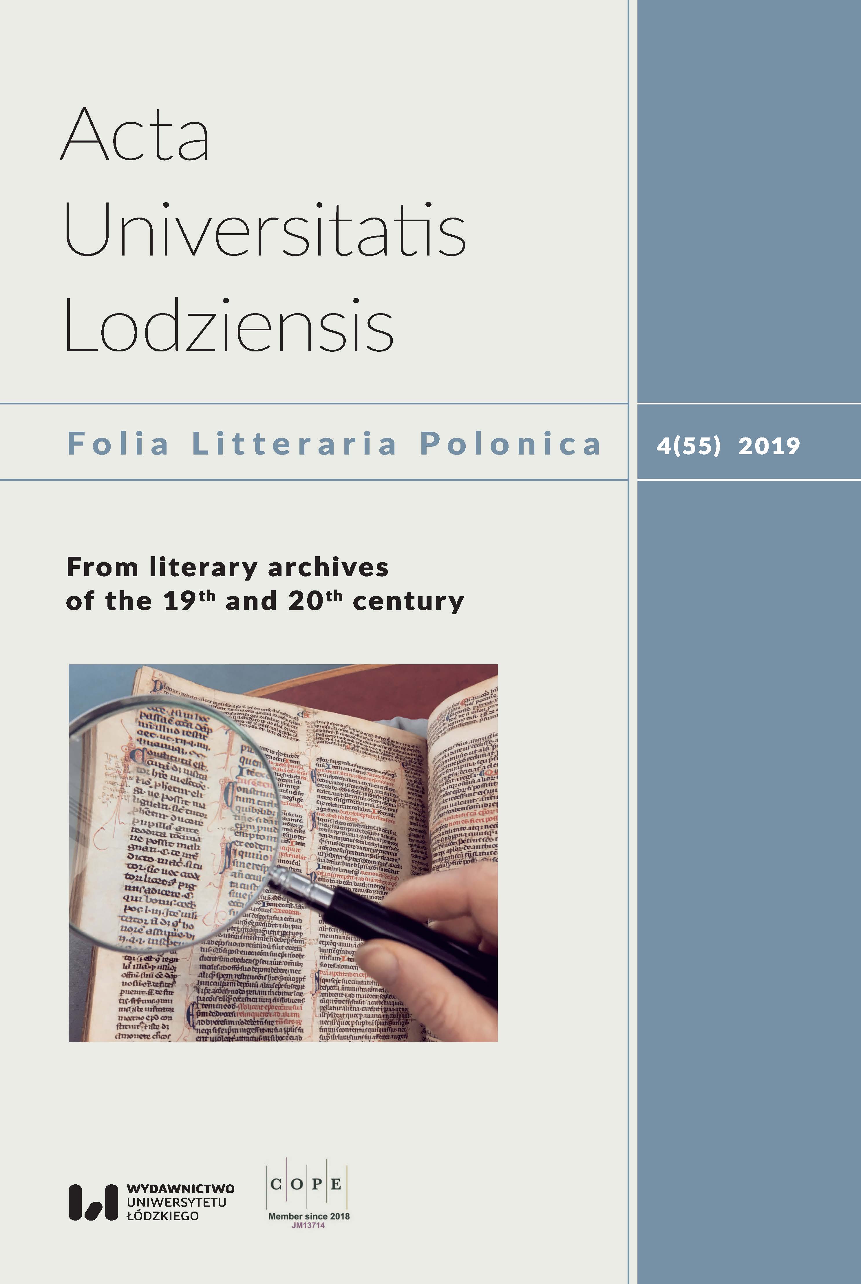 					Pokaż  Tom 55 Nr 4 (2019): From literary archives of the 19th and 20th century
				